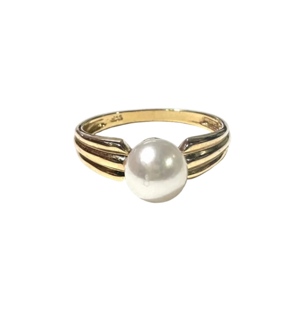 Bague en Or Jaune 18k avec Perle Taille 55