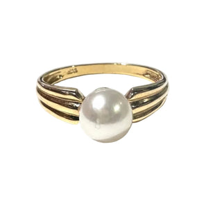 Bague en Or Jaune 18k avec Perle Taille 55