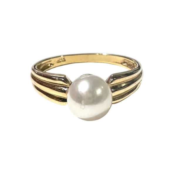 Bague en Or Jaune 18k avec Perle Taille 55