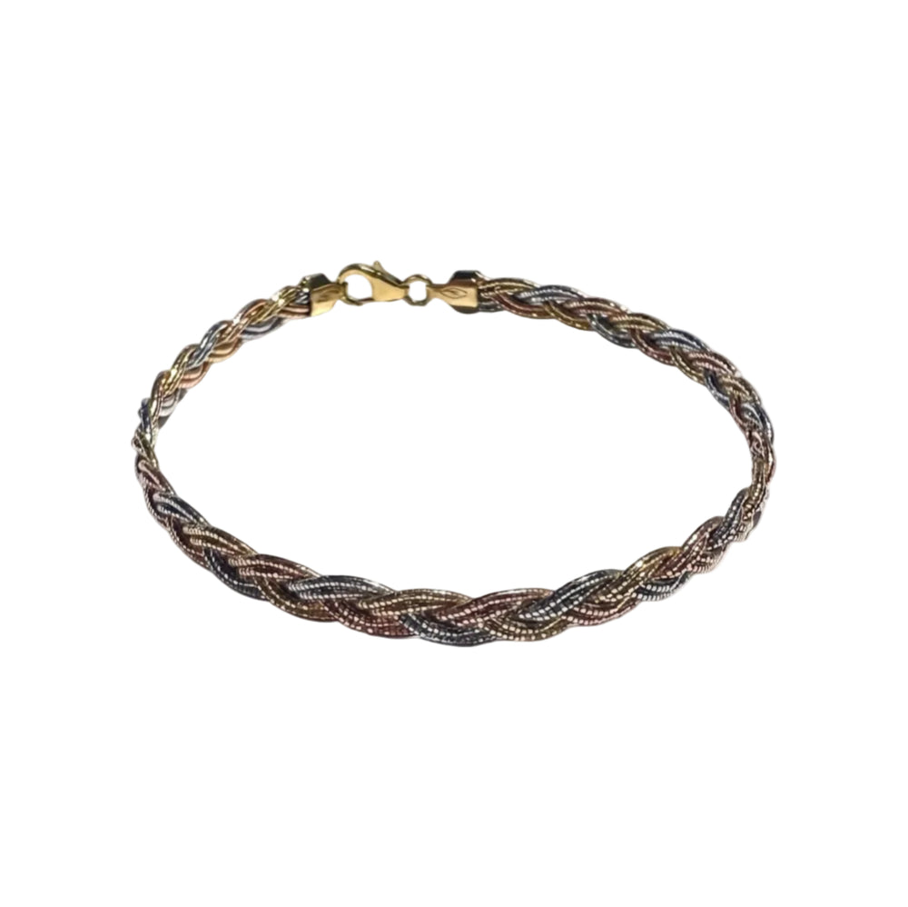 Bracelet Tressé en Or Jaune Blanc Rose 18k