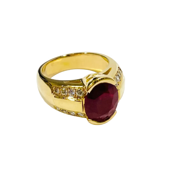 Bague en Or Jaune 18k avec Diamants et Rubis - Taille : 54
