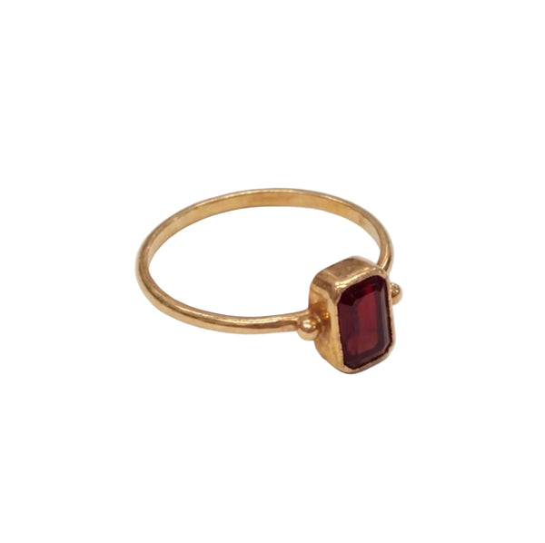 Bague en Or Jaune 18k avec Grenat Rouge - Taille 55