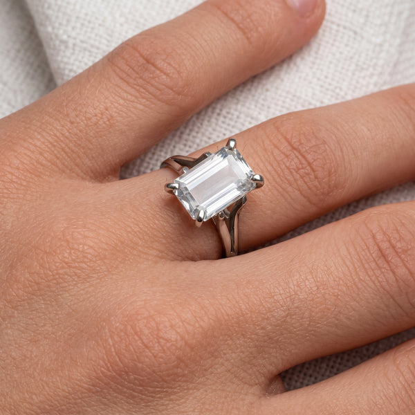 Solitaire en Or Blanc Aigue Marine - Taille 52