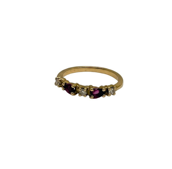 Bague Or Jaune 18 Carats avec Diamants et Rubis - Taille 51