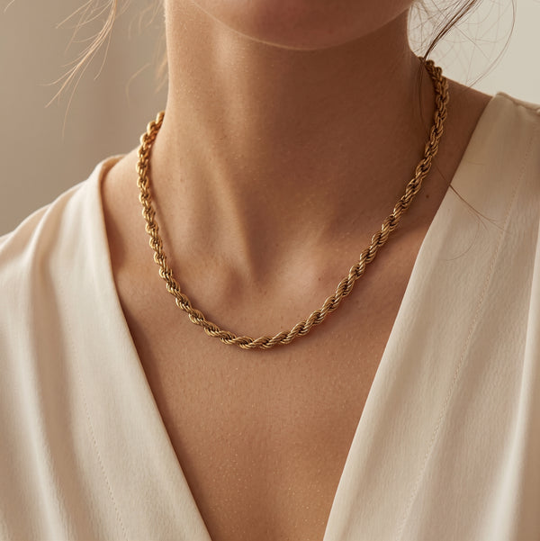 Collier Ras du Cou Maille Corde en Or Jaune 18k