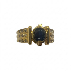 Bague en Or Jaune avec Saphir et Diamants 18k Taille 51