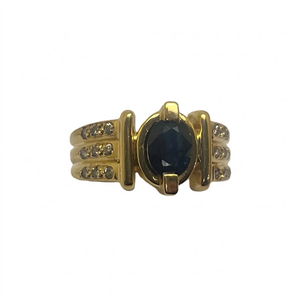 Bague en Or Jaune avec Saphir et Diamants 18k Taille 51