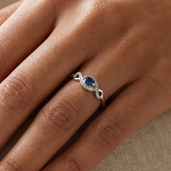 Bague en Or Blanc 18k avec Diamants et Aigue-Marine - Taille 54