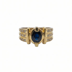 Bague en Or Jaune avec Saphir et Diamants 18k Taille 51