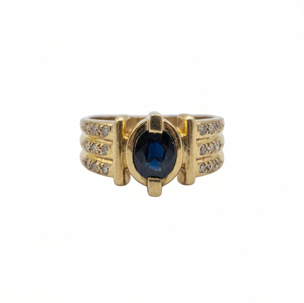Bague en Or Jaune avec Saphir et Diamants 18k Taille 51