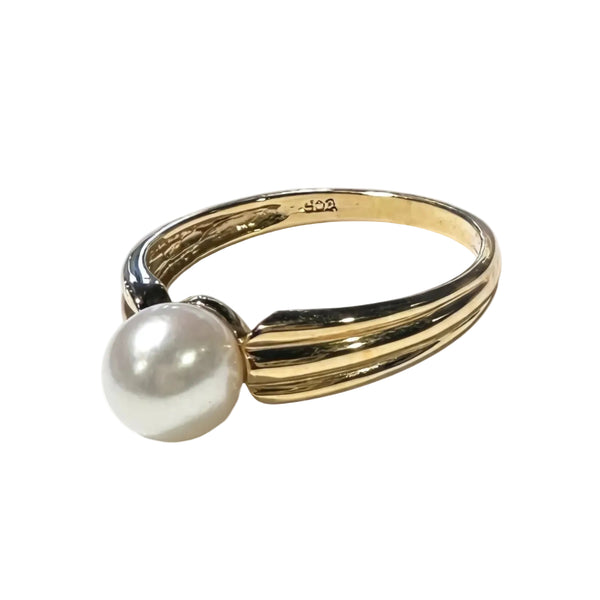 Bague en Or Jaune 18k avec Perle Taille 55