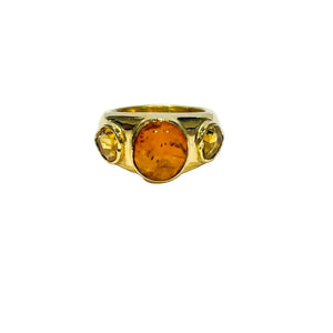 Bague avec Citrine et Ambre en Or Jaune 18 Carats - Taille 57