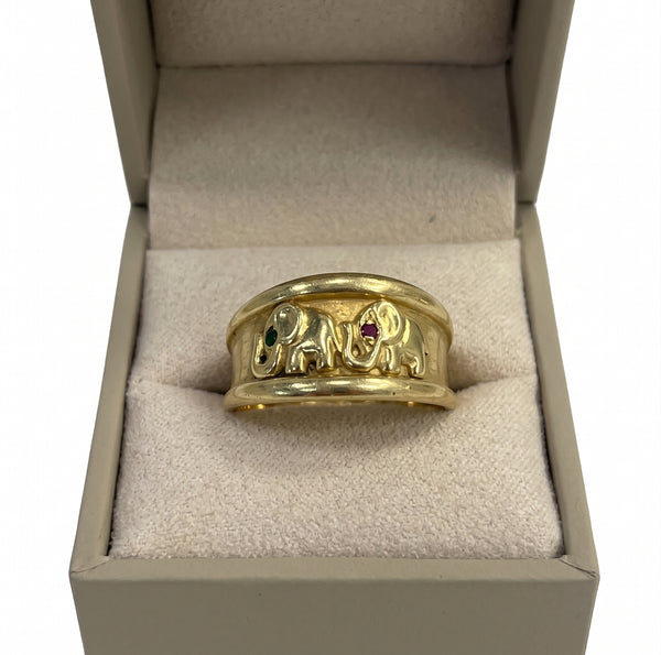 Bague éléphants en or jaune 18k Taille : 59