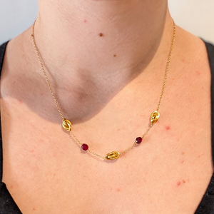 Collier Princesse en Or Jaune 18K avec Pierres Rouges