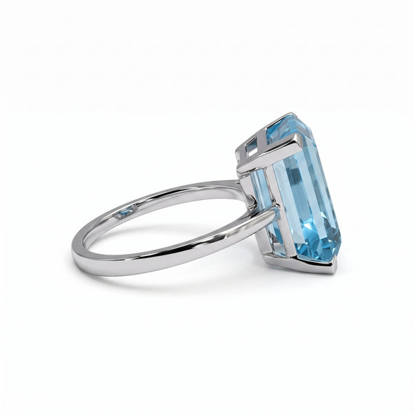 Bague Solitaire en Or Blanc avec Pierre Naturelle 18K Taille : 55