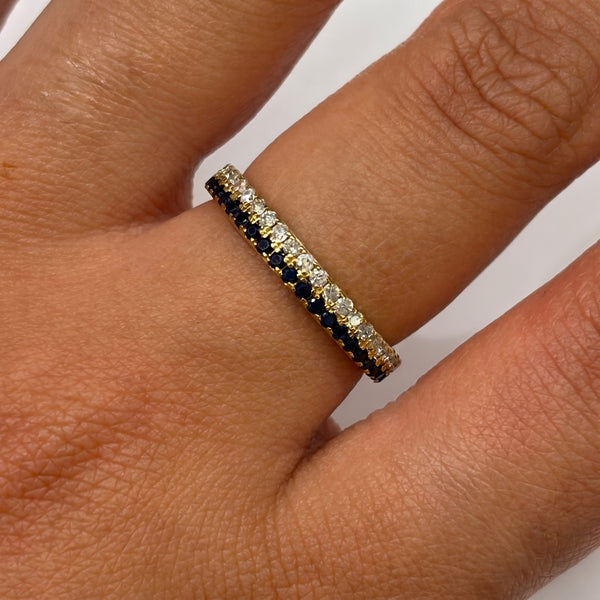 Alliance en Or Jaune avec Diamants & Saphirs 18K Taille 54