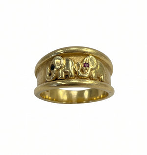 Bague éléphants en or jaune 18k Taille : 59