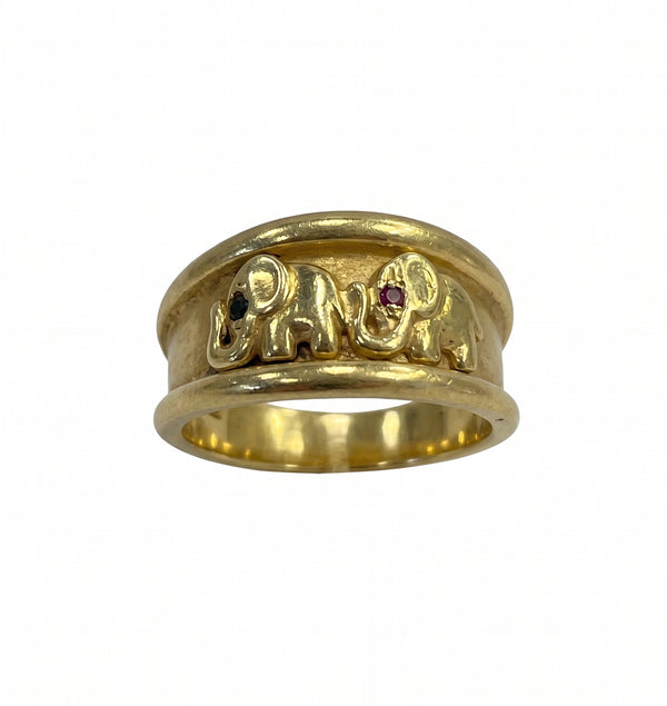 Bague éléphants en or jaune 18k Taille : 59