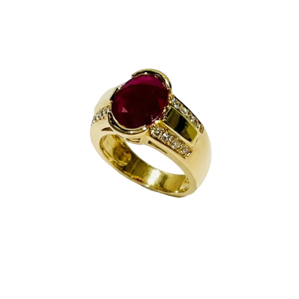 Bague en Or Jaune 18k avec Diamants et Rubis - Taille : 54