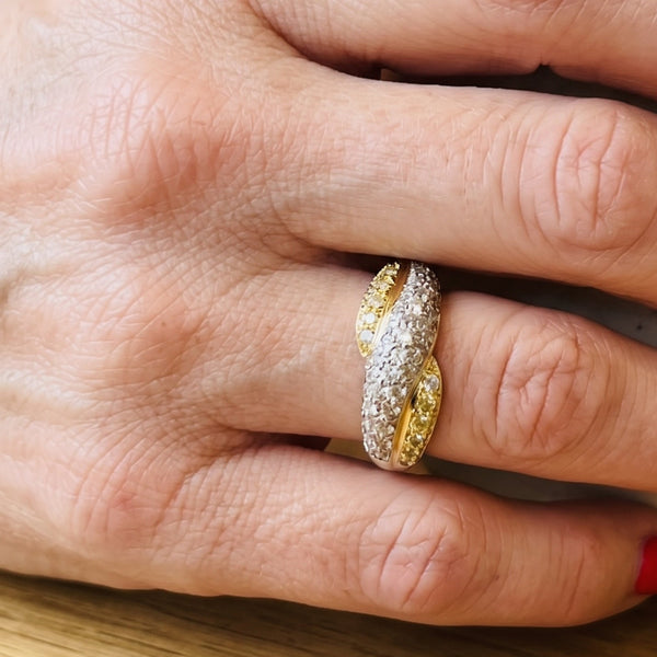 Bague avec Zirconium en Or Jaune et Or Blanc 18K - Taille 57