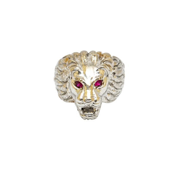 Bague Chevalière avec Rubis en Or Blanc 18 Carats - Taille 64