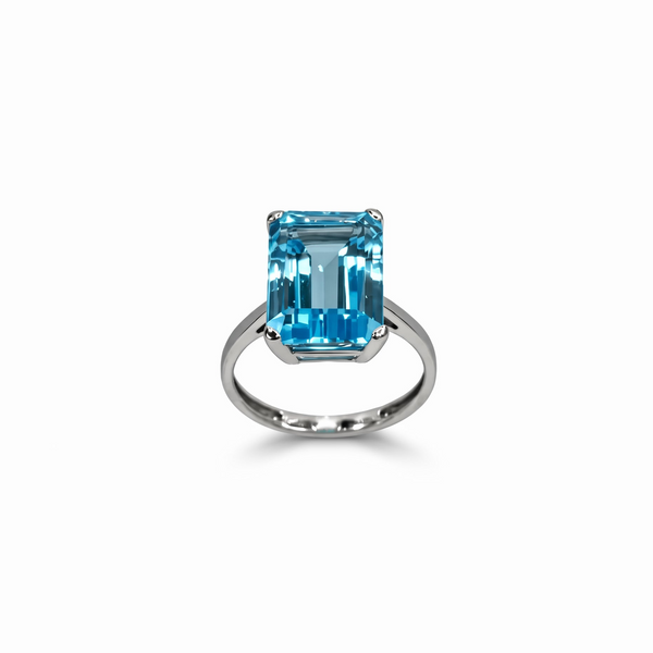 Bague Solitaire en Or Blanc avec Pierre Naturelle 18K Taille : 55