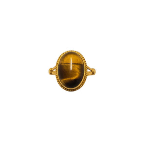 Bague Artisanale Or Jaune avec Œil du Tigre Bijou 18 K Taille 50