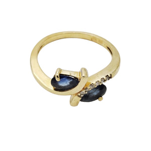 Bague en or jaune avec saphir et diamants Taille : 50