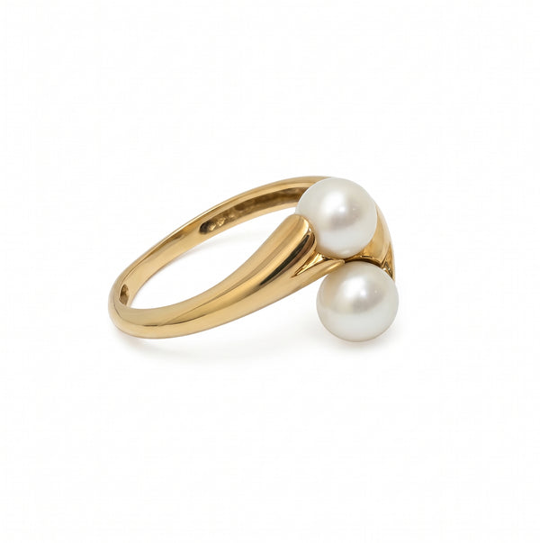 Bague en or jaune avec perles 18k Taille : 50