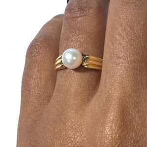 Bague en Or Jaune 18k avec Perle Taille 55