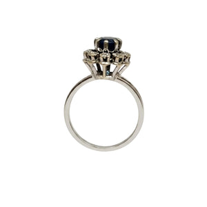 Bague Marguerite en Or Gris 18K avec Diamants et Saphir - Taille 52