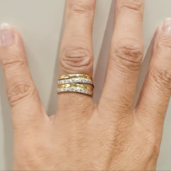 Bague Jonc en Or Jaune & Or Gris 18K avec Diamants 18K Taille : 50