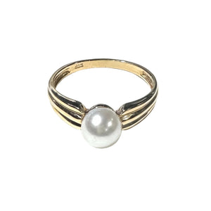 Bague en Or Jaune 18k avec Perle Taille 55