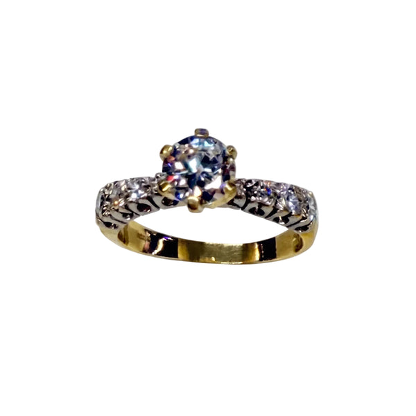 Bague or jaune 18k avec zirconium Taille 56