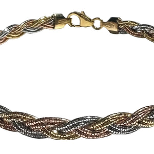 Bracelet Tressé en Or Jaune Blanc Rose 18k