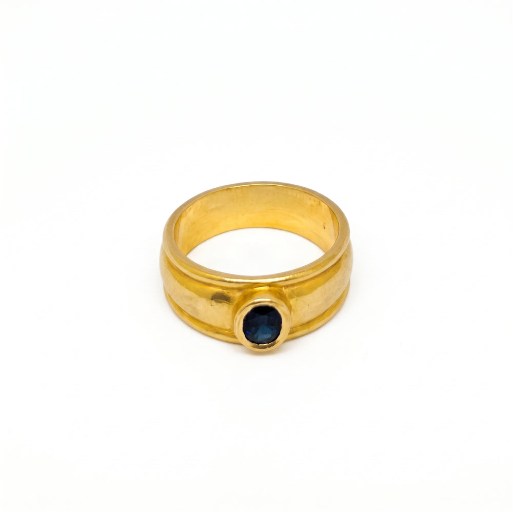 Bague Jonc Or Jaune 18K avec Saphir - Taille 52