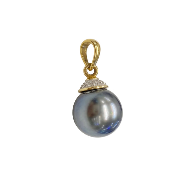 Pendentif avec Perle de Tahiti en Or Jaune & Or Blanc 18k