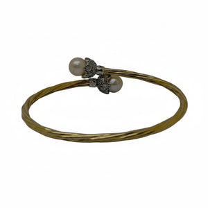 Jonc en Or Jaune 18k avec Perles et Diamants