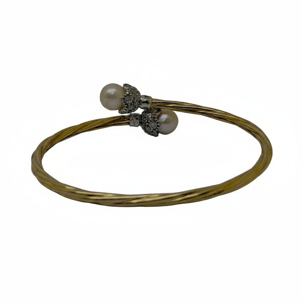 Jonc en Or Jaune 18k avec Perles et Diamants