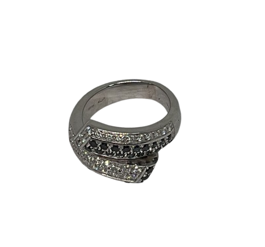 Bague Or Blanc 18K avec Diamants Noirs/Blancs