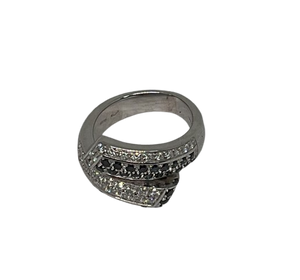 Bague Or Blanc 18K avec Diamants Noirs/Blancs