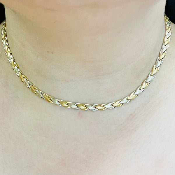 Collier Ras du Cou en Or Jaune et Or Gris 18K 21.12 Grs