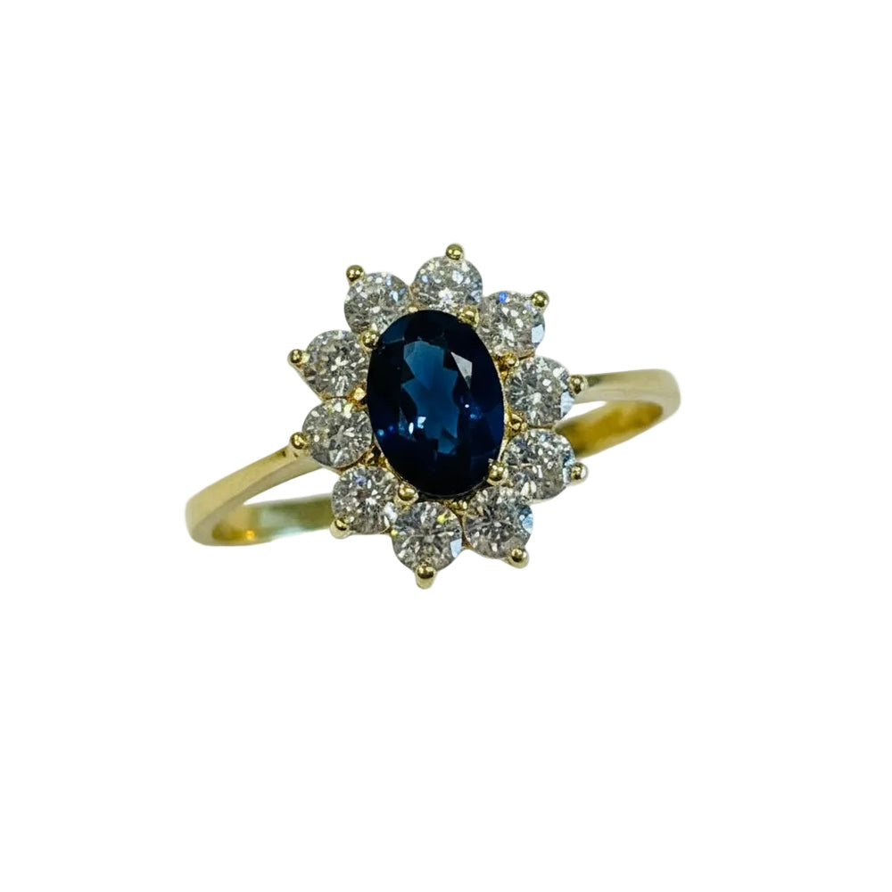 Bague Marguerite Or Jaune avec pierres précieuses 18K - 2.31Grs - T59