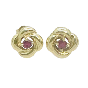 Boucles d'oreilles Fleurs Or Jaune et Rubis