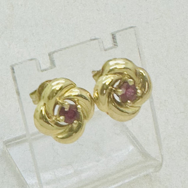 Boucles d'oreilles Fleurs Or Jaune et Rubis