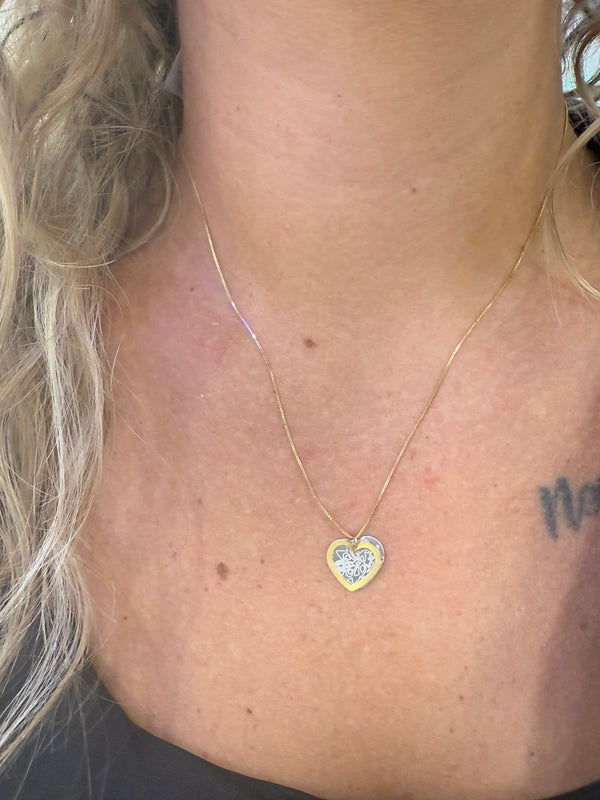 Collier Coeur en Or Jaune et Blanc 18k 1.92 Grs