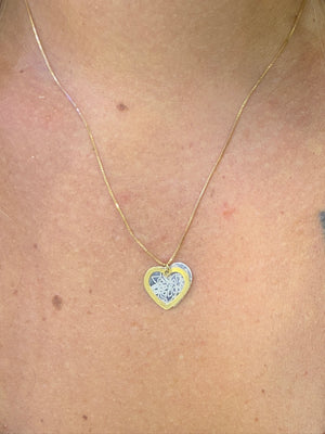 Collier Coeur en Or Jaune et Blanc 18k 1.92 Grs