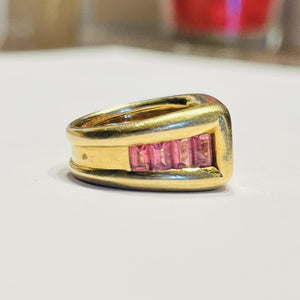 Bague Chevalière ligne de Tourmaline Or Jaune 18K tête d'aigle T54