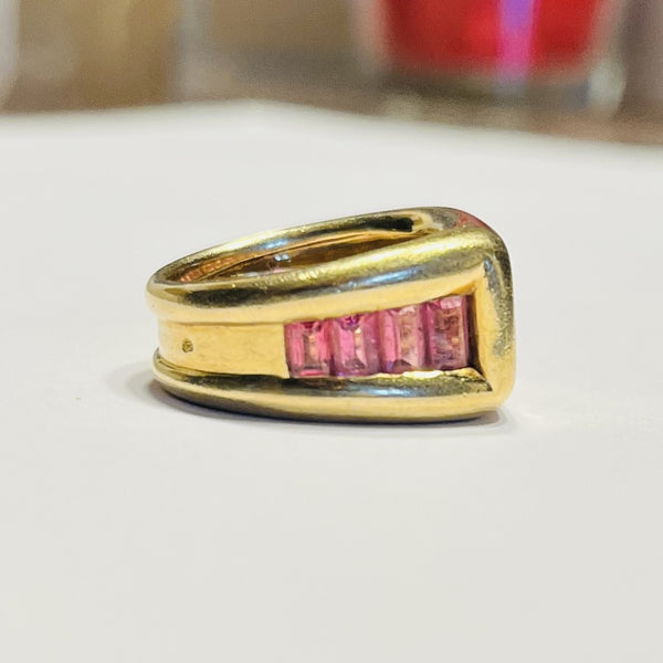 Bague Chevalière ligne de Tourmaline Or Jaune 18K tête d'aigle T54