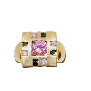 Bague tank en or avec pierres roses